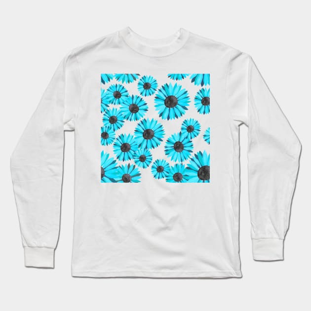 Watercolor Sunflowers Pattern - Light Blue Long Sleeve T-Shirt by monitdesign